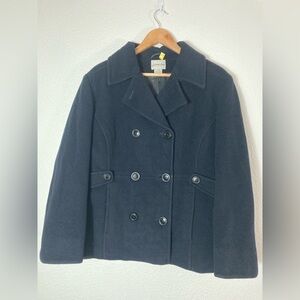 St. John’s Bay black double breasted wool nylon cashmere blend pea coat PXL